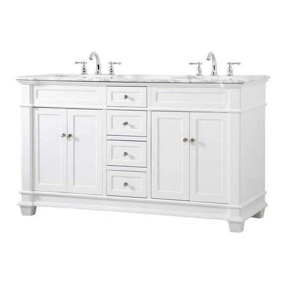 Elegant Decor Wesley 60" Steel and Solid Wood Double Bathroom Vanity Set - White