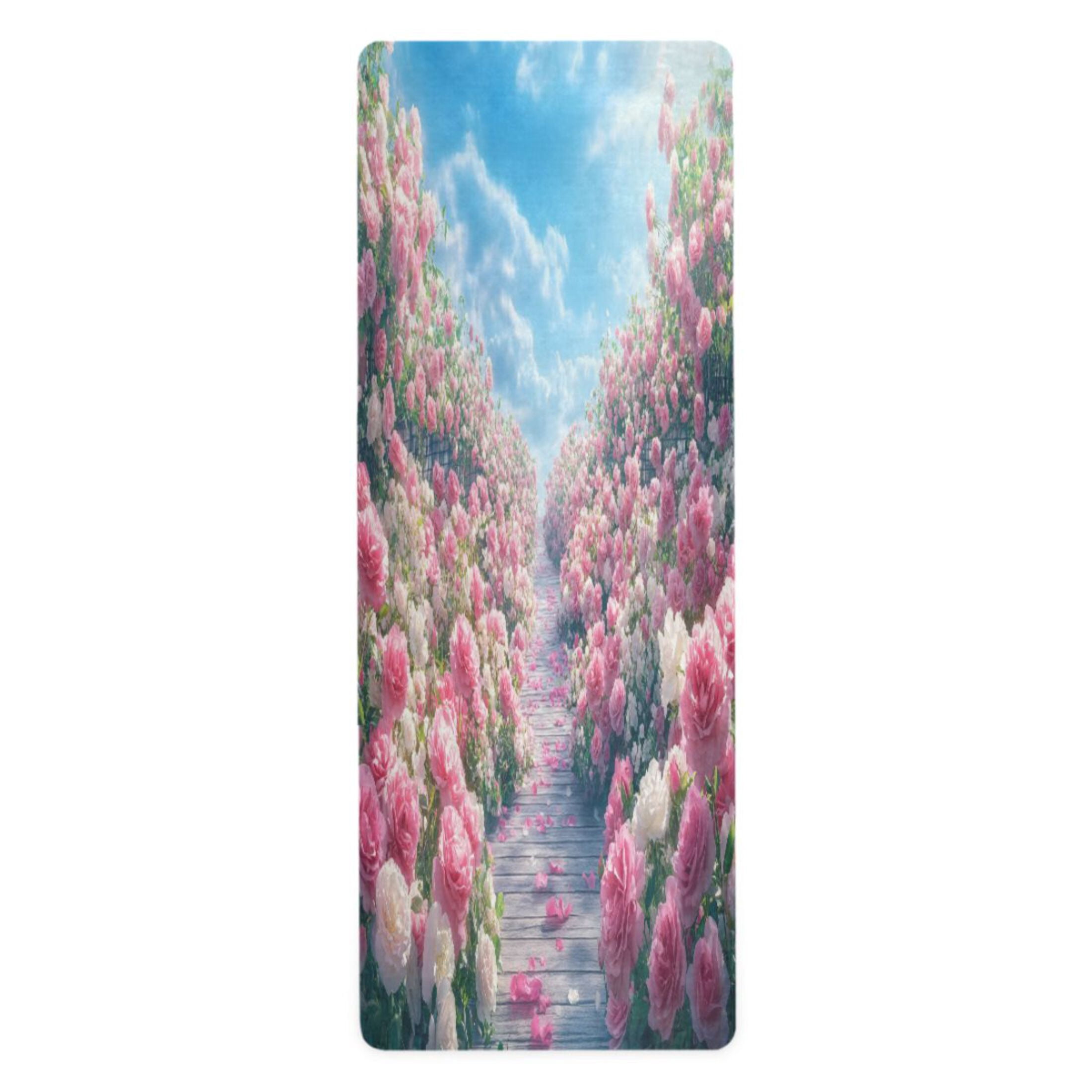 BZSMCE Yoga Mat Women Pathway Lined with Pink_roses Fitness Mat