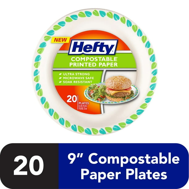 Hefty Compostable Printed Paper Plates, 8.6 Inch, 20 Count