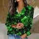thumbnail image 1 of TaTaai Women's St. Patrick's Day Printed Satin Long Sleeve Shirt Ladies Lapel Button Down Blouse Casual Loose Satin Top for Daily Party Work Vacation Spring Winter Wear Gift, 1 of 5
