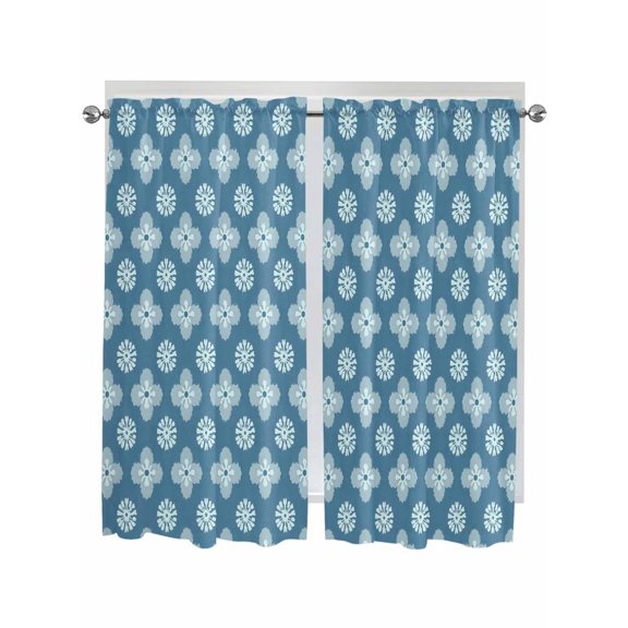 Blue Floral Living Room Curtains 2 Panel, Spring Flowers Modern Abstract Art Farmhouse Cafe Window Treatment, Extra Long Farmhouse Bedroom Bathroom Kitchen Curtains Drapes 104"x72"