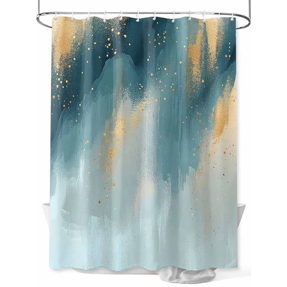 Fsddascl Turquoise Gold Shower Curtain Set - 48" x 72" Washable Bathtub Curtain with 12 Hooks, Modern Abstract Teal Geometric Waterproof Fabric Stall Shower Curtains for Bathroom/Bathtub Décor