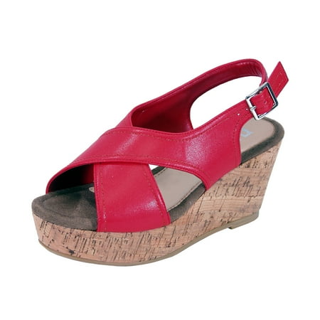 

FUZZY Anya Women Extra Wide Width Platform Corkscrew Wedge High Heel Slingback