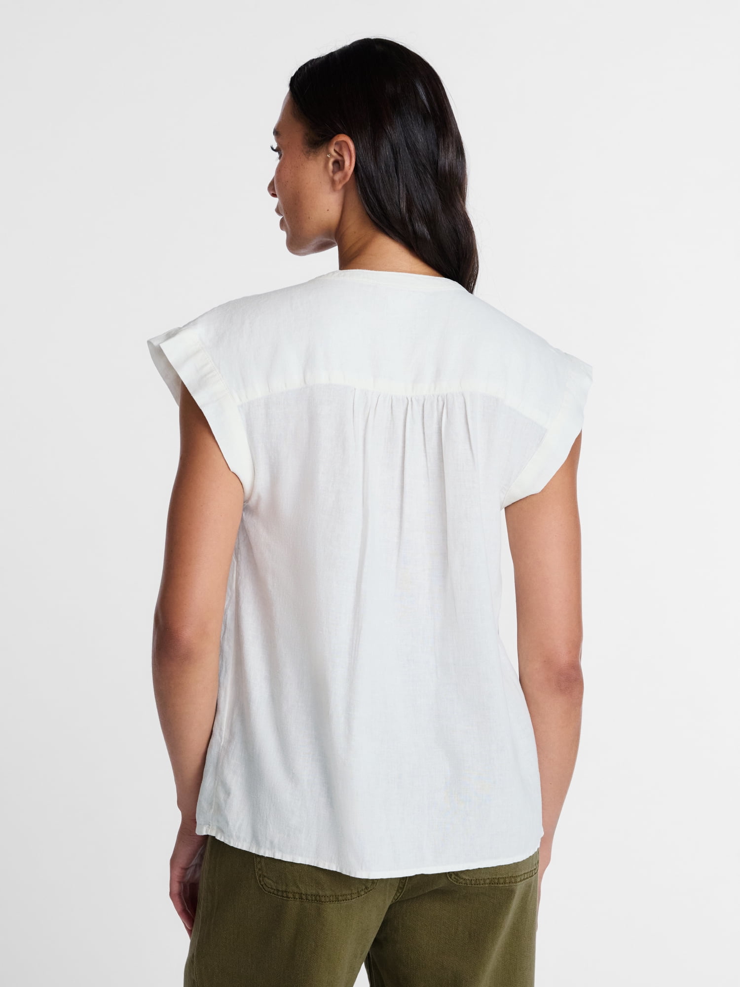 Time and Tru Women's Linen Blend Pintuck Top with Short Sleeves, Size XS-XXXL