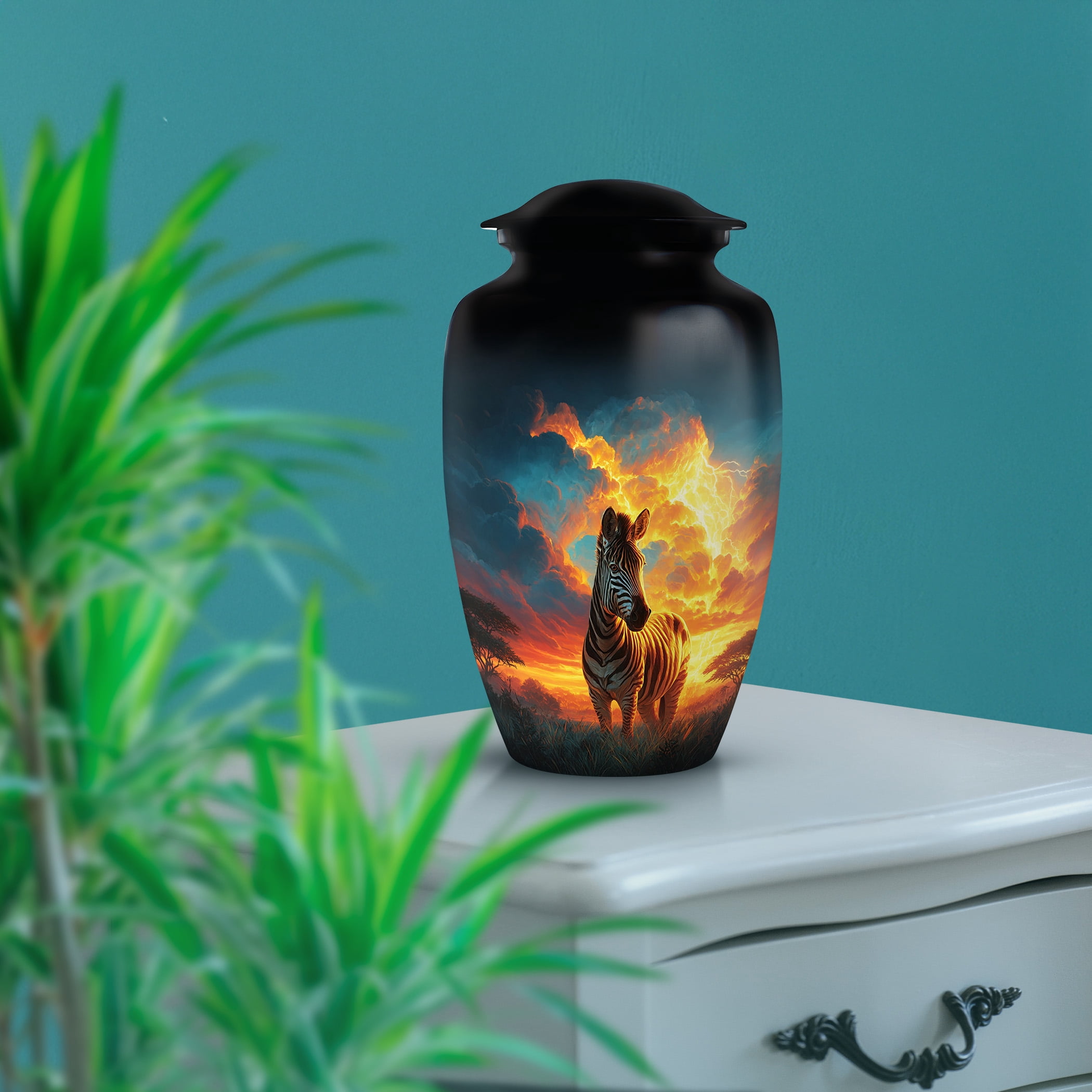 SABURIAL Zebra Urn - Decorative Small Keepsake Urns For Mom & Dad Ash - Adult Urn For Male & Female Ashes - Keepsake Urns For Ashes - Combo - 10 Inch Large & 3 Inch