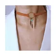 thumbnail image 4 of Conjunto de disfraz hippie bohemio, colgante de hoja de bronce antiguo, cadena de cuello circular geométrica de cuero, 1 pieza, marrón claro, 4 of 5