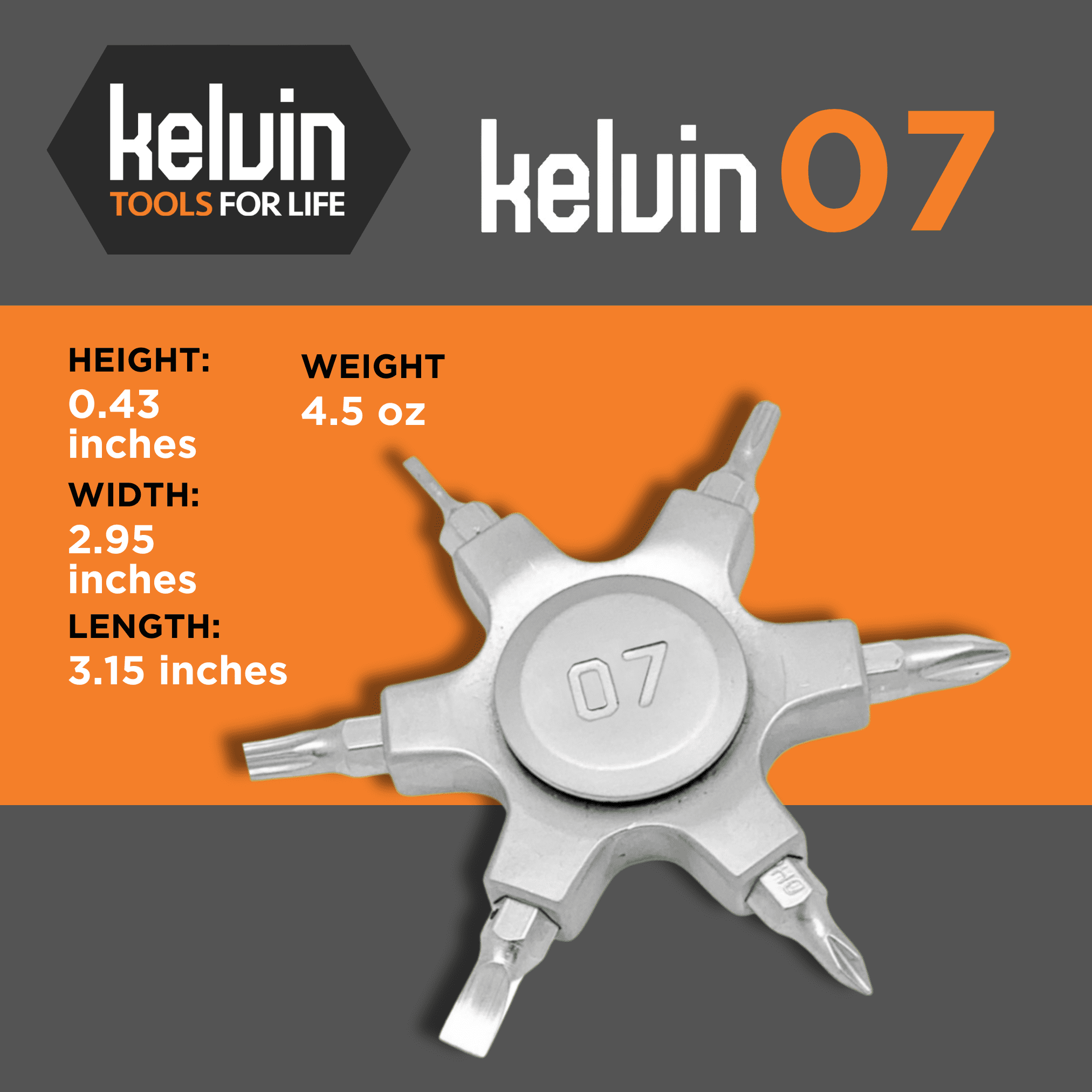 Kelvin Tools Kelvin 07 Fidget Spinner Multitool - Pocket Spinner Multi-Screwdriver with Six Chromoly Steel Heads, Multi Bit Screwdriver for Adults, Includes 2 Straight, 2 Phillips, 2 Torx Bits