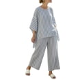 thumbnail image 2 of Pounoo Women's Two Piece Set Striped Print Linen Blend Tops and Trousers Coastal Summer Casual Oversized Comfort Outfits Gift, 2 of 5