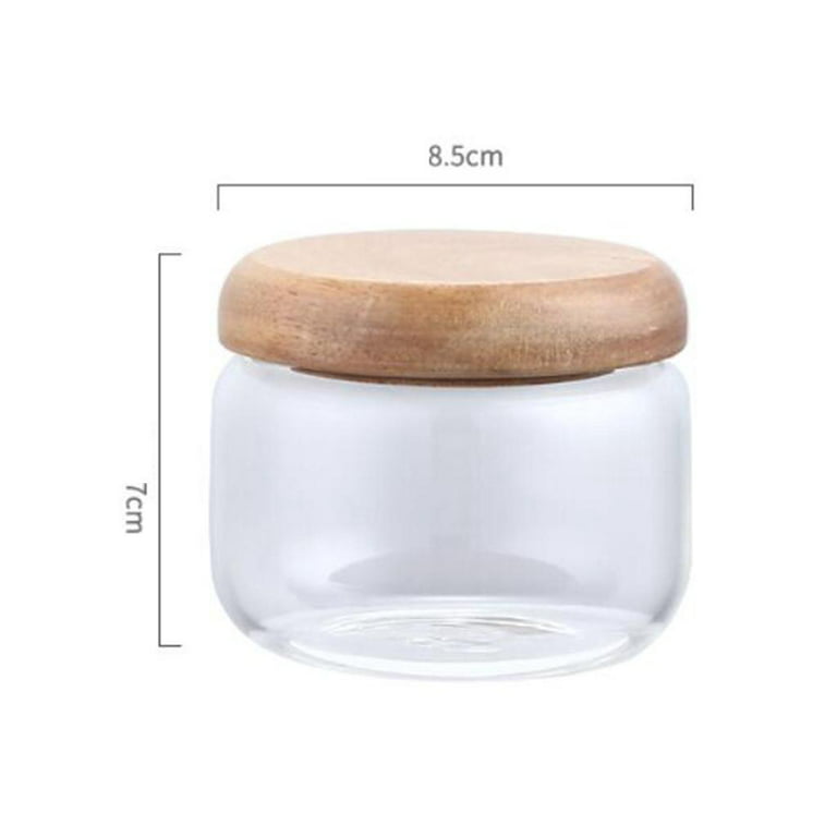 Small Glass Storage Jars with Wood Lids 10oz Container Orgnizer Clear for  Kitchen Sealed Food Cookie 