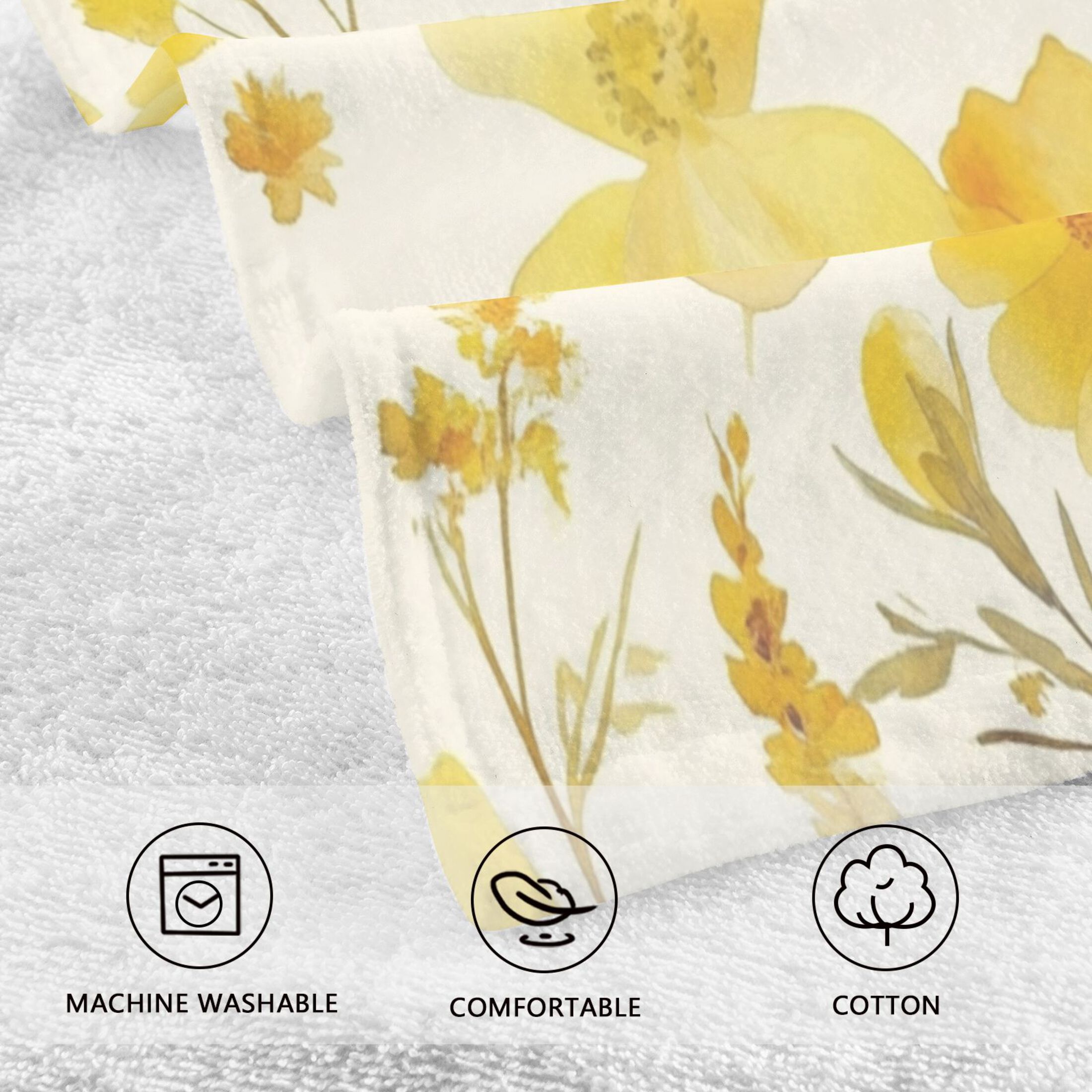 Cotton Towel Two-Piece 16x28 Inch One Sizex2 Face Towel Set Towel Set Cotton Hand Bath Towel Bathroom Beach Yellow Flowers Seamless