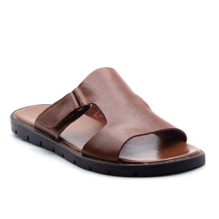 

Men s 69213 Leather Slip On Open Toe Chunky Strap Slides Flip Flop Dress Sandals Tan 7.5