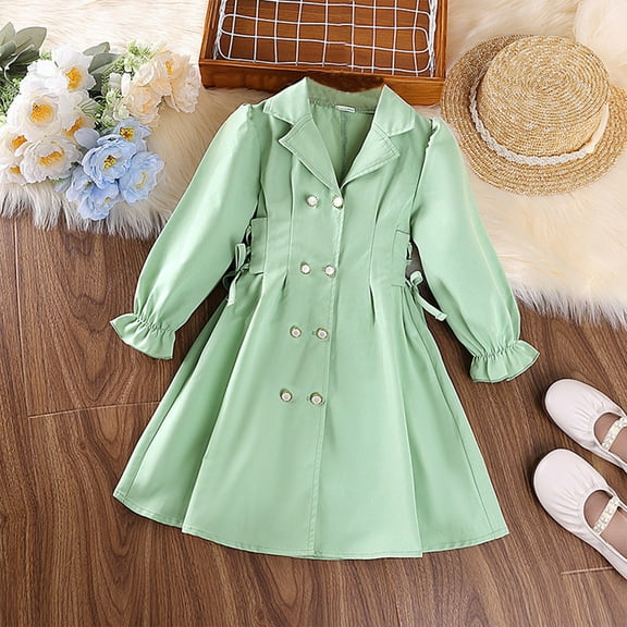 gljltg Girls Jacket Classic Double Breasted Tie Knot Long Sleeve Kids Trench Coats 2024 Spring Autumn Fashion Clothes Outwear
