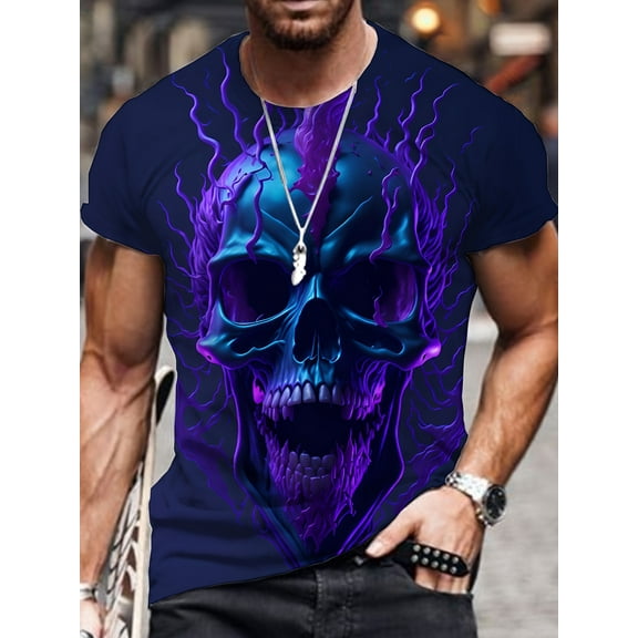 Halloween Terrifying Skull 3D Digital Print, Men's Novelty T-shirt, Fashionable And Comfortable Summer Top