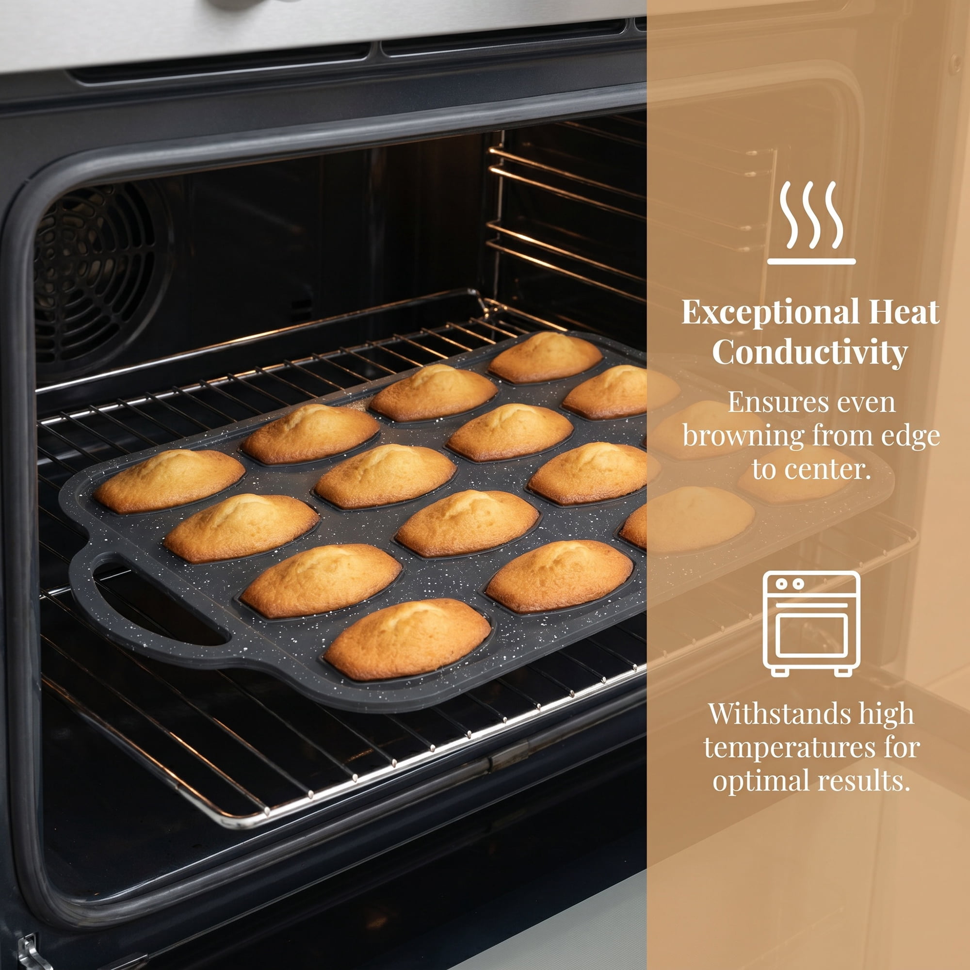 Unique Bargains Baking Pan 24-Cup Speckled Tray with Loop Handles Black 14.8"x9.9"x0.8"