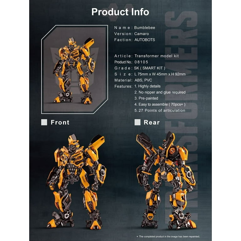 Transformers Bumblebee Camaro Figure Model Kit – Easy to Assemble 3D  Articulated Action Pre Painted Collectible Series Toys Hobby 