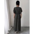 thumbnail image 2 of Womens Black Polka Dot A-Line Maxi Dress V-Neck Button Front Flutter Sleeve, 2 of 6