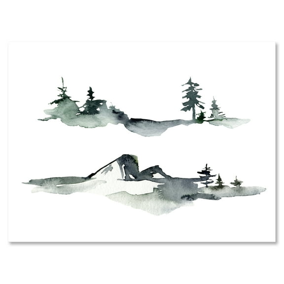Designart ' Trees With Winter Dark Blue Mountain Landscape I ' Modern Canvas Wall Art Print