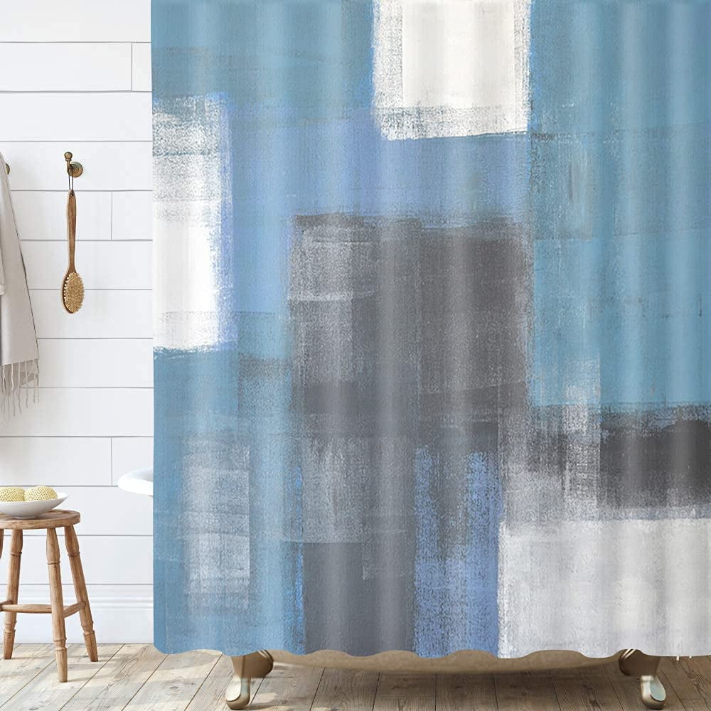 Blue White Gray Shower Curtain Grey Abstract Art Grunge Style
