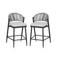 thumbnail image 3 of Amara Modern Outdoor Patio 26"H Counter Stools with Wicker Backrest, Iron Frame, Water-Resistant Cushion, Matte Black, Set of 2, 3 of 10