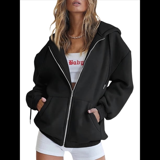 Sudaderas con Capucha y Cremallera para Mujer, Sudaderas Extragrandes, Conjuntos de Moda Escolar para Otoño, Chaquetas Informales, Ropa de Invierno Negro XXXL