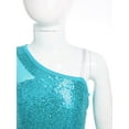thumbnail image 5 of YiZYiF Kids Girls Jazz Dance Costume One Shoulder Shiny Sequin Crop Top with Metallic Culottes Cheer Leader Dancewear Light Blue 10, 5 of 7