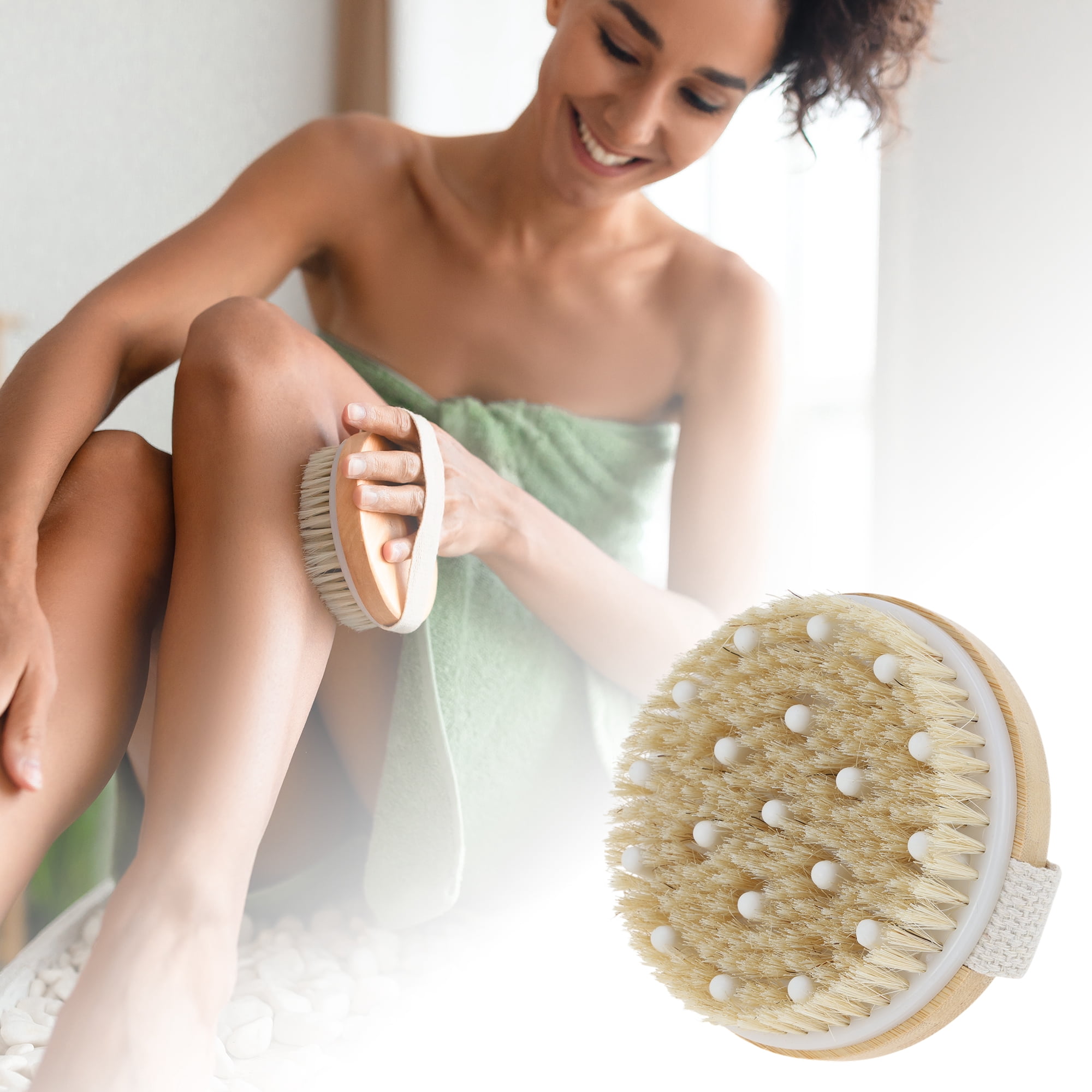 Unique Bargains Natural Bristle Bath Brush with Comfortable Grip and Wooden Design
