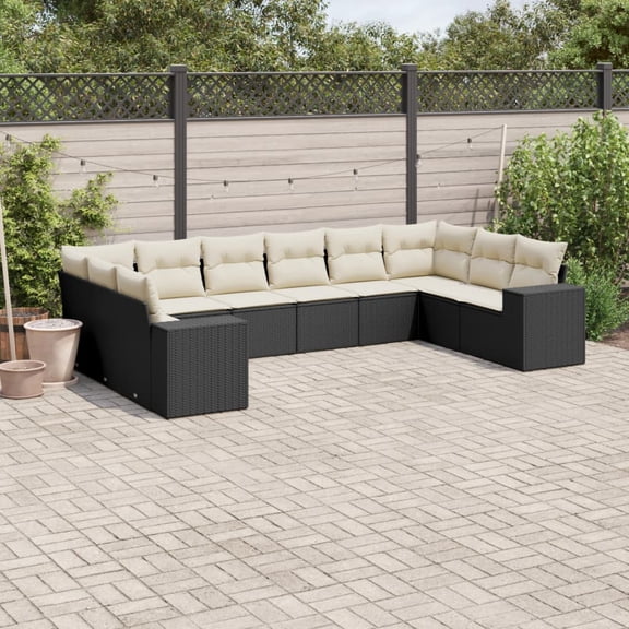 vidaXL Garden Sofa Set Black PE rattan Large Adjustable Feet