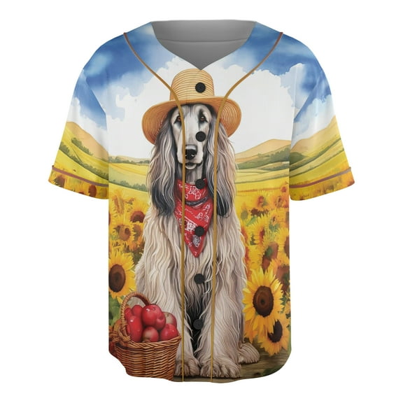 Vintage Afghan Hound Says Hello Mother's Day Summer Sunflower Field All Over Print 3D Baseball Shirt Dog Lover Softball Sport - 12005