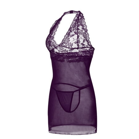

Outfmvch lingerie for women Women Lingerie Halter Chemise Lace Mesh Nightwear Lace Underwear underwear women