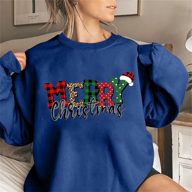 Ymikos Haut de Noël pour Femmes, Haut de Mode Imprimé de Noël à Col Rond pour Femmes, Chandails en Molleton à Manches Longues