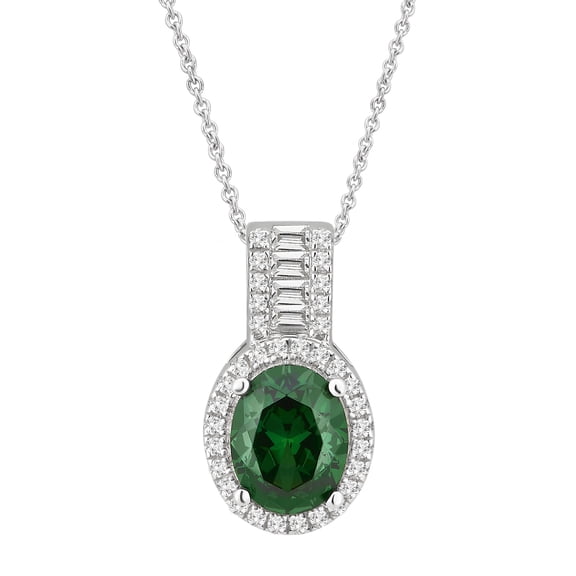 Arista 3 7/8 Carat T.W. Created Emerald, Sapphire and Cubic Zirconia White Halo Pendant in Sterling Silver, 18"