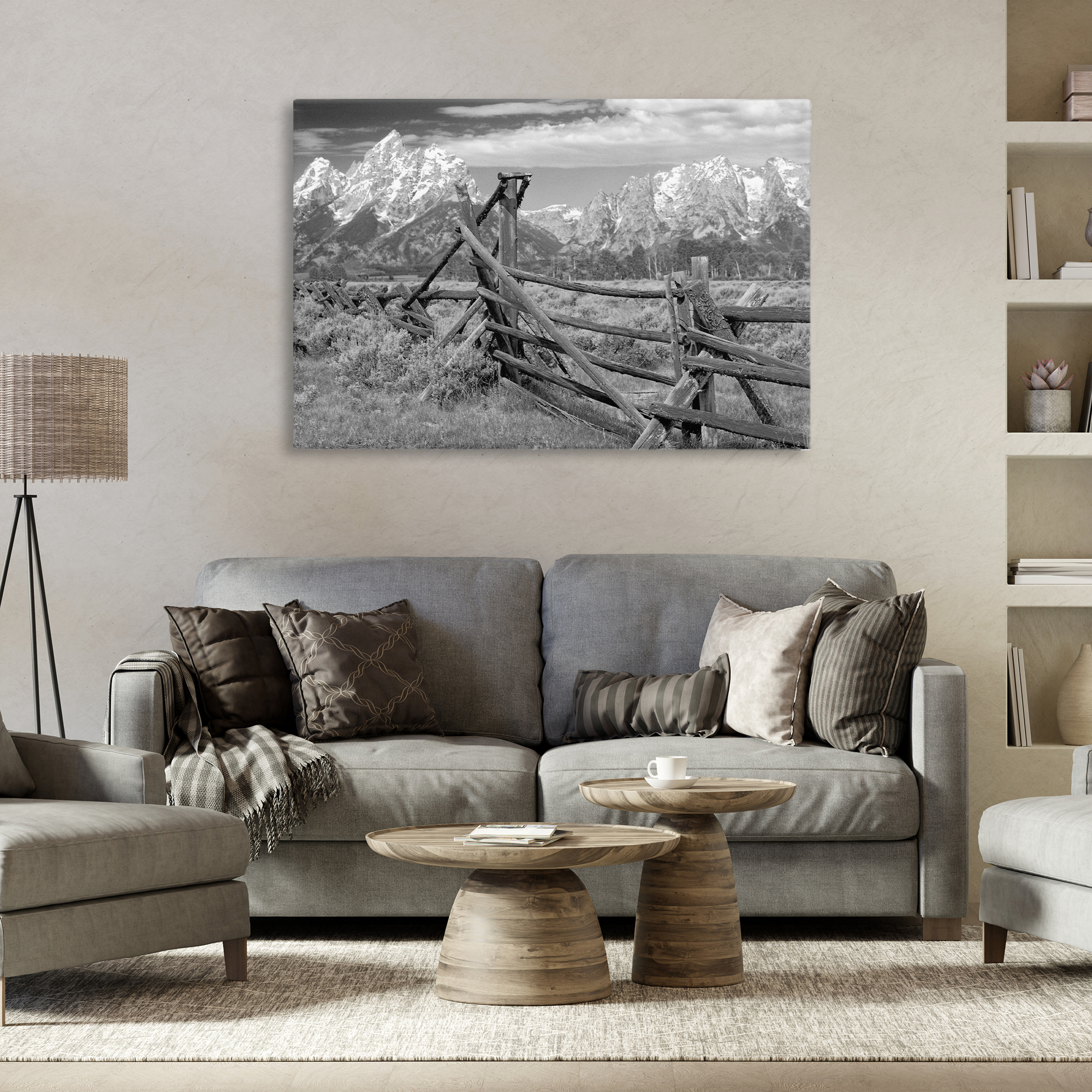 Grand Tetons Mountains & Fence Canvas Wall Art, design by MJ Photography