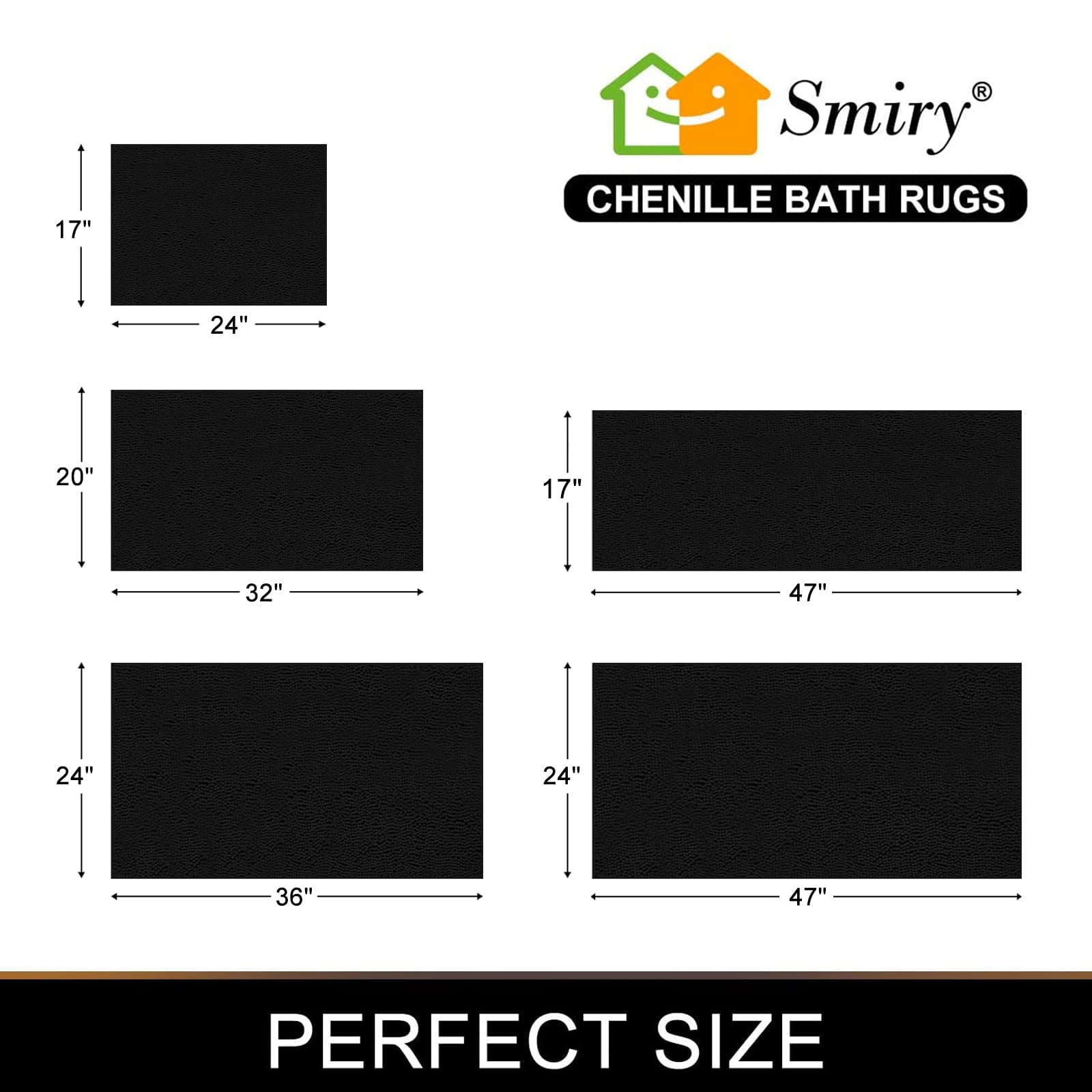 smiry Luxury Chenille Bath Rug, Extra Soft and Absorbent Shaggy Bathroom  Mat Rugs, Machine Washable, Non-Slip Plush Carpet Runner for Tub, Shower,  and