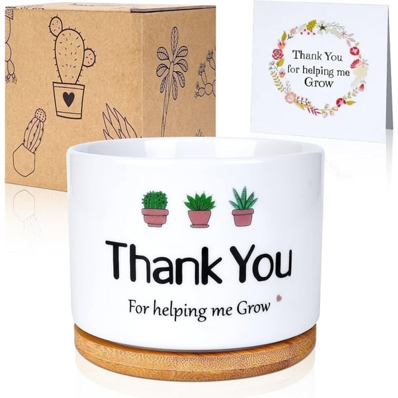 Giphtpoeet Plant Pot, Appreciation Gifts Set, Best Birthday Christmas Retirement Thanksgiving Day Gift for Teacher, Mother, Thank You for Helping Me Grow
