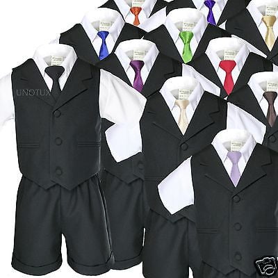 

Baby Toddler Formal Black Vest Shorts Set Boys Suits Outfit + Satin Necktie S-4T