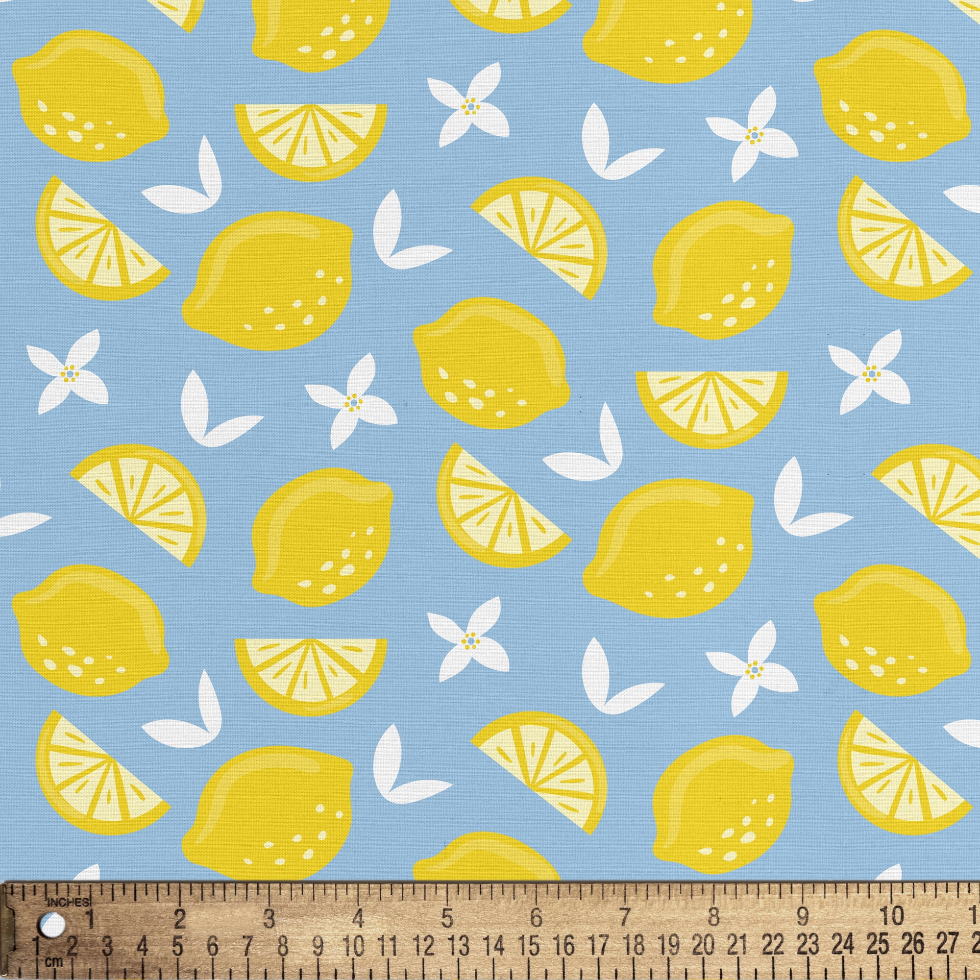 2 Yards Poly-cotton Lemon Toss, Blue, 44" Wide for Crafts by David Textiles
