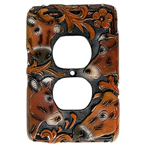 Urbalabs Western Cowboy Cute Cows Rustic Horse Decorative Light Switch Outlet Wall Plate Covers Rustic Light Switch Covers Single Double 2 Gang Switch Plates (Outlet)