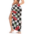 thumbnail image 2 of Uourmeti Womens Black and White Plaid Cherries Blouse Sarong Coverups Sheer Bikini Tie Side Wraps See Through Beach Pareos, 2 of 7