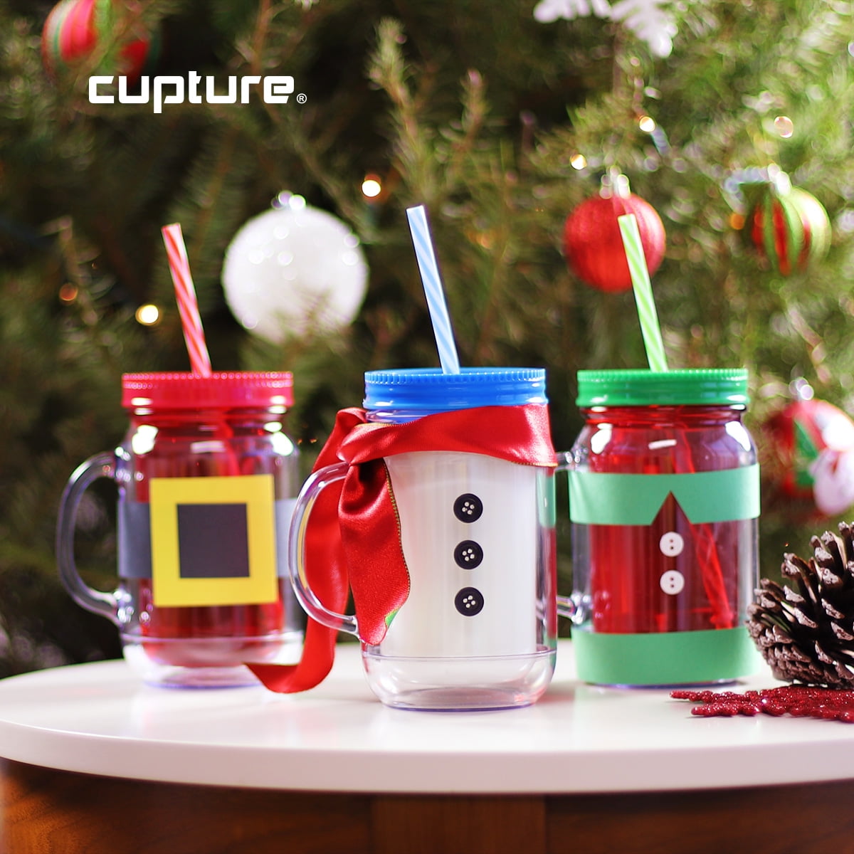 Cupture Acrylic Mason Jar Tumbler Mugs with Lids & Straws - 20 oz, 6 Pack (Cool Lagoon)