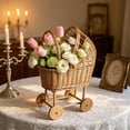 thumbnail image 5 of Woven Rattan Pram Shaped Flower Basket, Cute Rural Decor with Wheels and Handle for Weddings, Parties, and Candy Display, 5 of 5