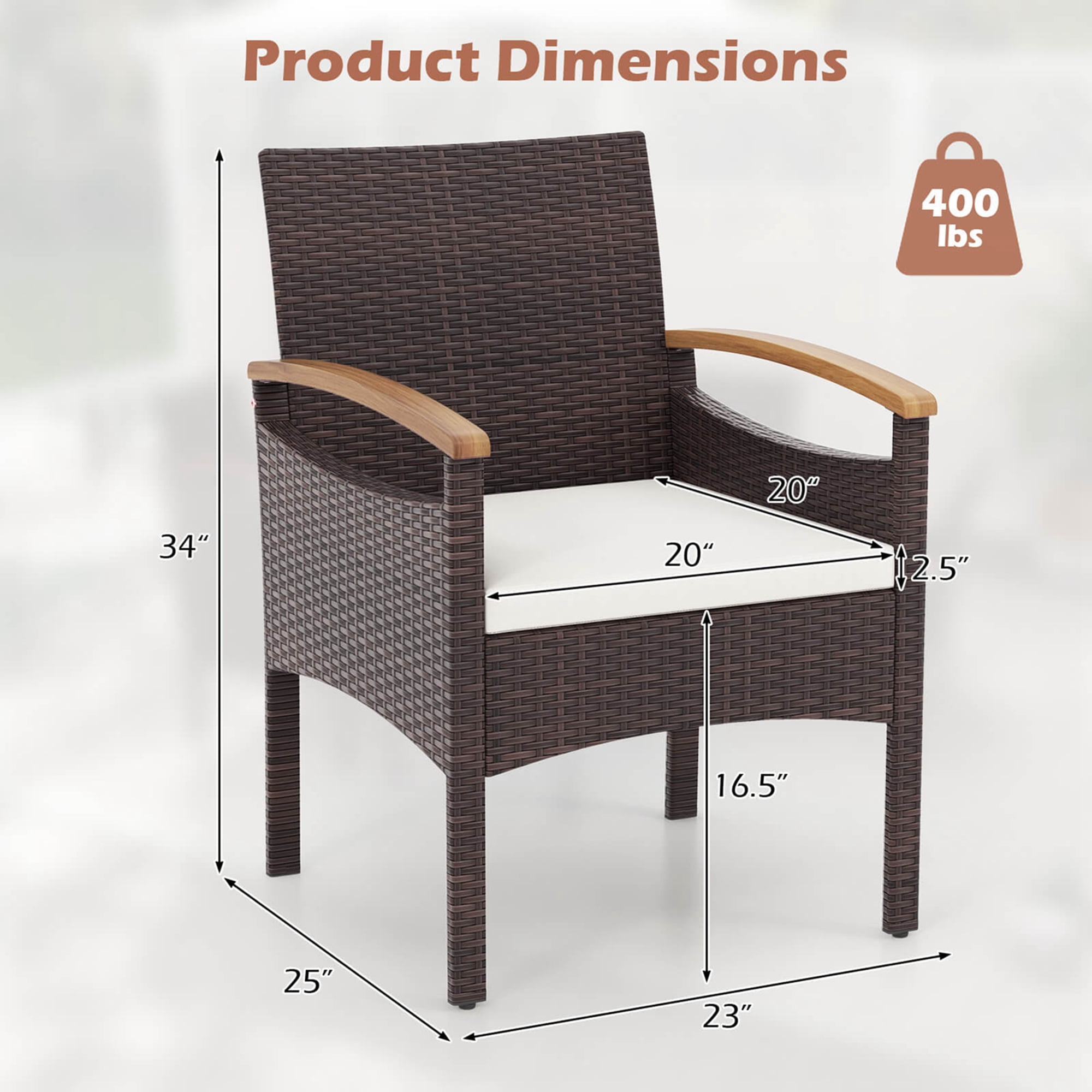 Costway Patio Dining Chairs Set of 2 with Acacia Wood Armrest Heavy Duty Metal Frame