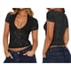 thumbnail image 2 of Camisa de Corta de Encaje para Mujer, Corte Bajo, Estilo Y2K, Corte Entallado, Ideal para Salir, Discotecas y Conciertos Negro XL, 2 of 7