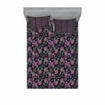 thumbnail image 2 of Flower Bedding Set with Sheet & Covers, Vibrant Blooms Leaves Violet Bluebells Berries Botanical Pattern, Printed Bedroom Decor 2 Shams, 4 Sizes, Dark Magenta Jade Green, by Ambesonne, 2 of 3