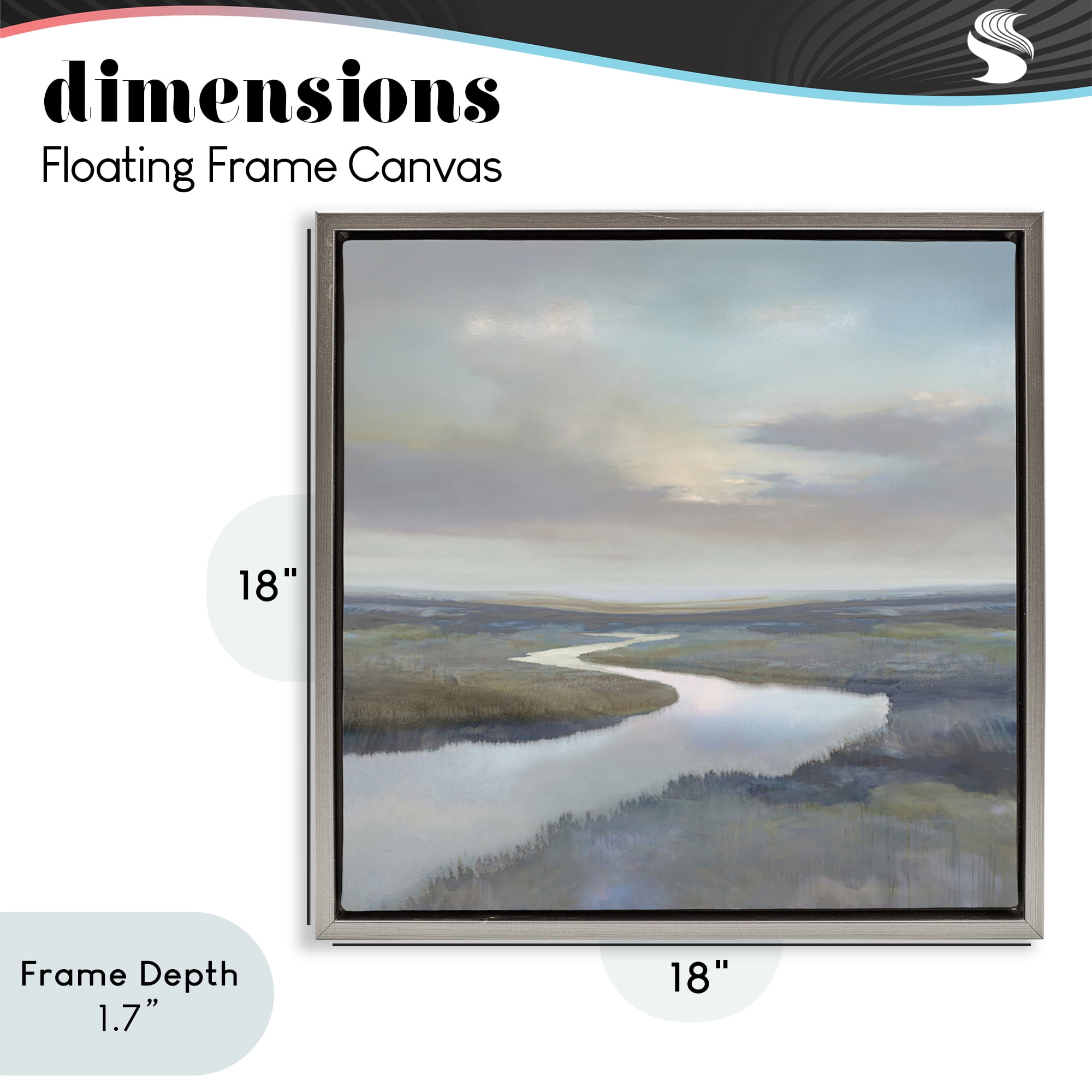 Stupell Industries Calm Riverbend in Greys Gray Framed Floater Canvas Wall Art, design by Christy McKee