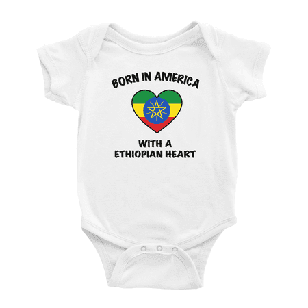 

Born In America With A Ethiopian Heart Funny Baby Clothing Bodysuits For Boy Girl