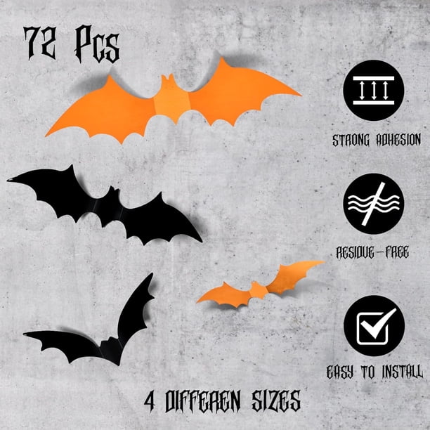 DZBJIPT 120 Piezas De Murciélagos Para Decoración De Halloween, Calcomanías De Pared 3D De Murciélagos De Halloween, 4 Tamaños De Murciélagos Para Decoración De Pared, Murciélagos Colgantes Para