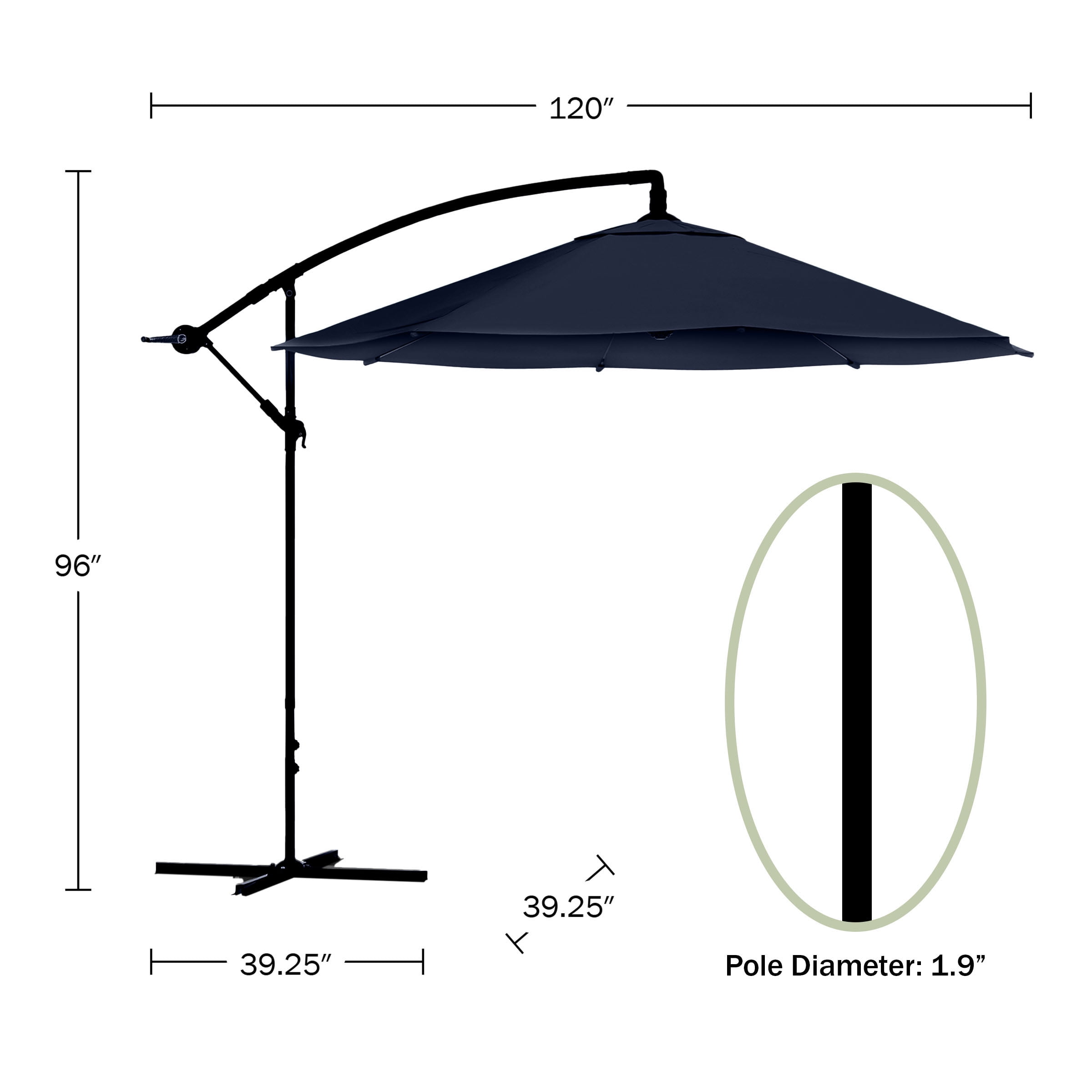 Pure Garden 10-Foot Offset Patio Umbrella with Crank and Base (Navy Blue)