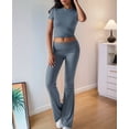thumbnail image 4 of Pantalón de Traje de Corta Ajustado de Color Liso Gris Azul L, 4 of 9