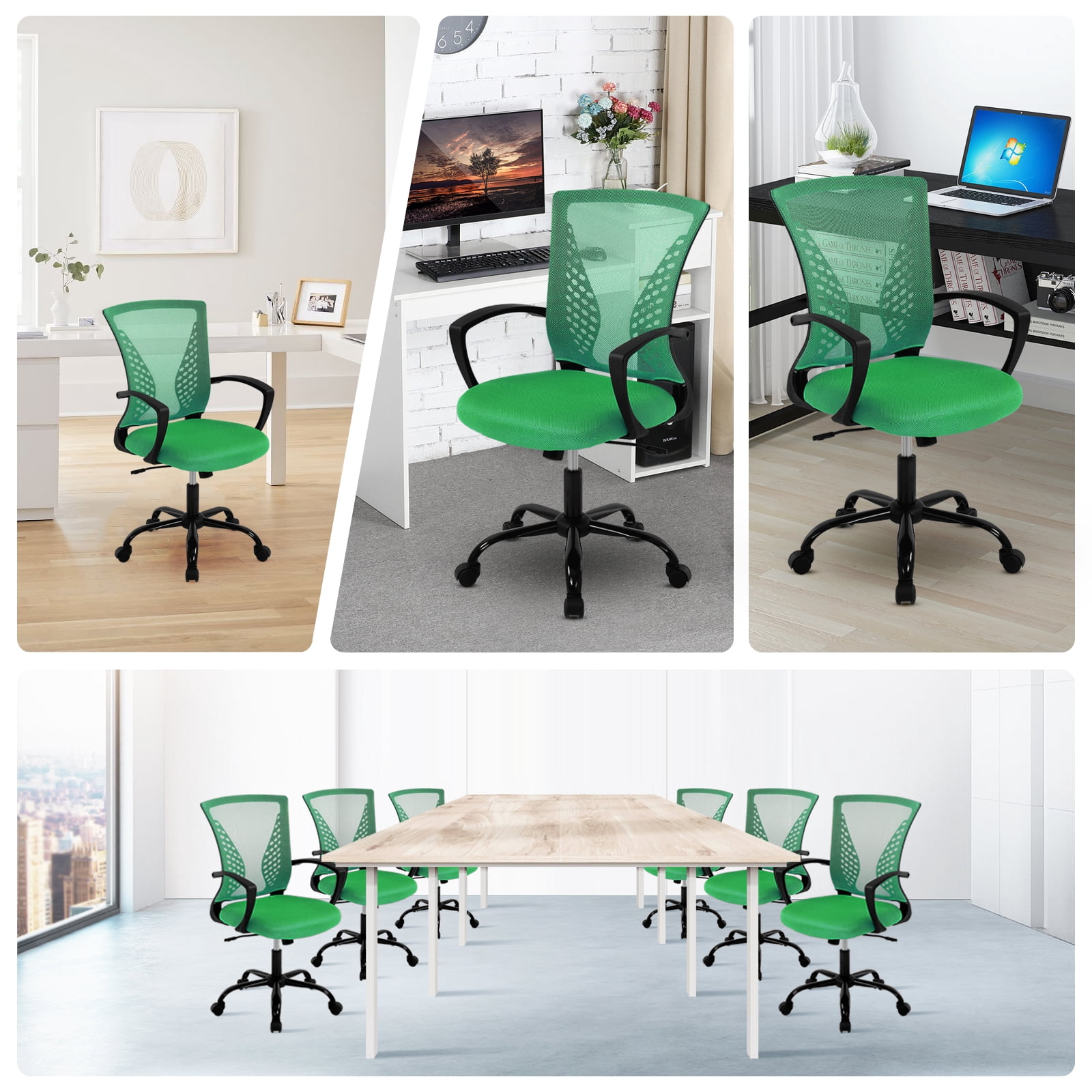 Dkelincs Office Desk Chair Adjustable Mesh Mid Back Office Chair Ergonomic Computer Chair with Lumbar Support & Wheels, Green