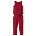 thumbnail image 5 of Womens 2 Piece Sleeveless Tops Sets Summer Outfits 2026 Two Piece Lounge Set Fashion Women Casual Solid 3/4 Pants Pockets Pants Suit, 5 of 5